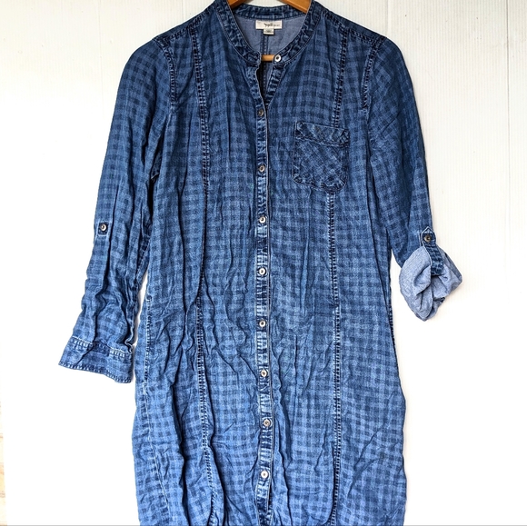 J. JILL chambray gingham plaid button front shirt dress - Picture 3 of 12